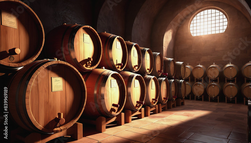 Wine festival in Portugal, wine warehouse. barrels of wine. the wine cellar. long-term storage of wine