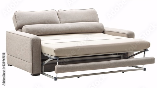 Modern beige sleeper sofa for living room, providing comfortable seating and sleeping options with a sleek, functional design.
