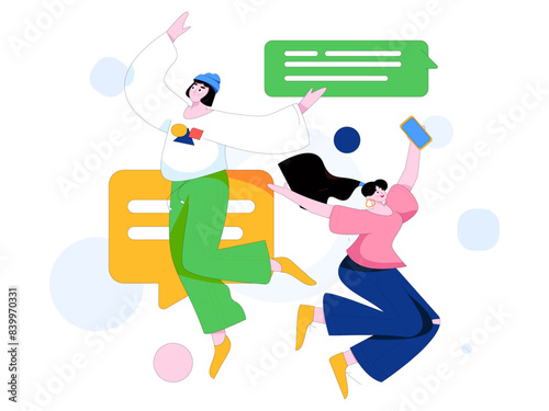 Virtual characters social communication concept business flat vector hand drawn illustration
