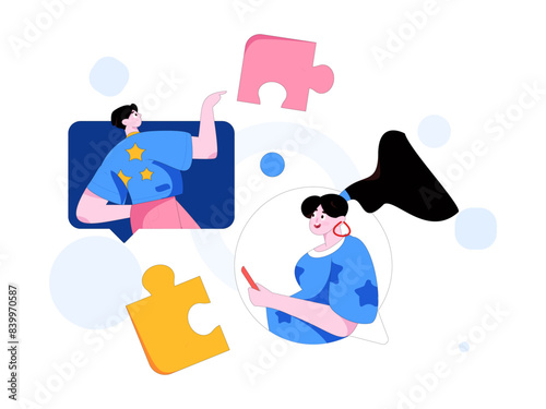 Virtual characters social communication concept business flat vector hand drawn illustration
