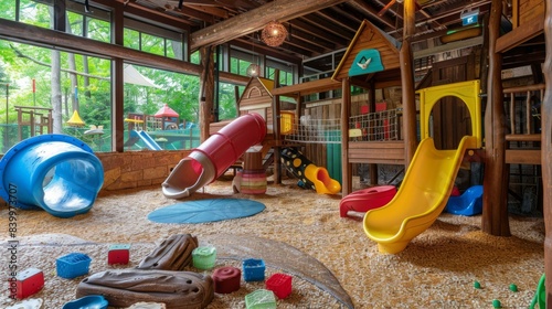 Wallpaper Mural Colorful and modern indoor playground with slides, tunnels, and climbing structures. AI. Torontodigital.ca