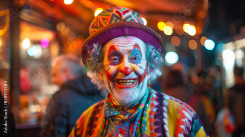 A clown entertains at a birthday event with joy radiating from his colorfully painted face, Ai generated Images photo