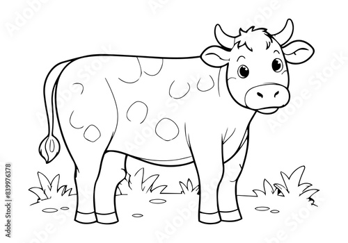 Coloring page of cow for kids coloring book