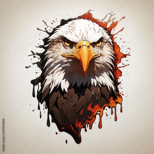A majestic colorful bald eagle head mascot logo with splash design