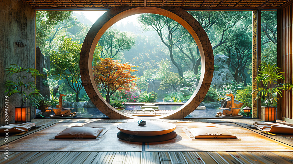 Fototapeta premium 3d rendering of a bamboo terrace in a Japanese style.