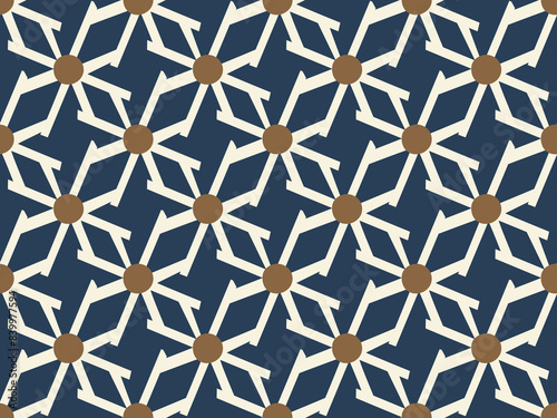 Abstract geometric pattern line shape background mosaic texture. Elegant geometrical motif blue, white colors palette. Modern fashion fabric design textile swatch allover print block vector graphic.