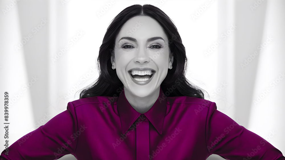 A woman is smiling and wearing a purple shirt A woman is smiling and wearing a purple shirt