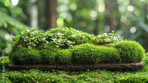 Close-up of a forest undergrowth with vibrant green leaves and moss  illuminated by gentle sunlight  depicting a healthy ecosystem.