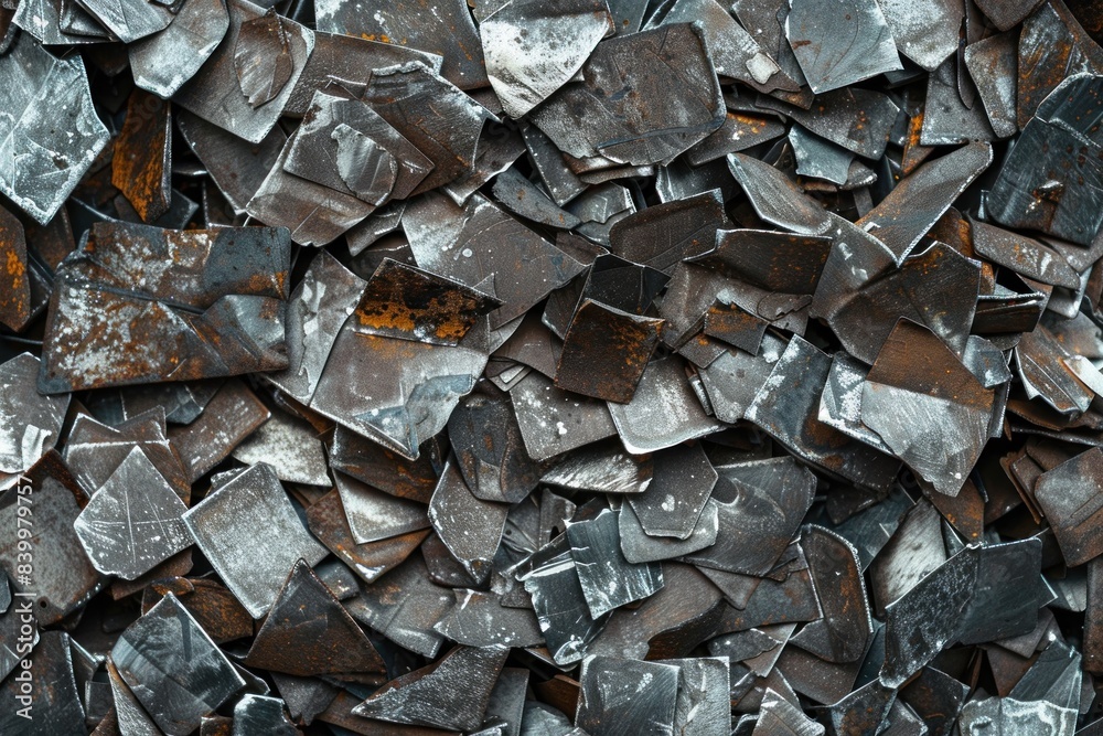 A heap of fragmented metal scraps, showcasing various shapes and rusted textures, typically seen in a metal recycling yard. A heap of fragmented metal scraps, showcasing various shapes and rusted textures, typically seen in a metal recycling yard.
