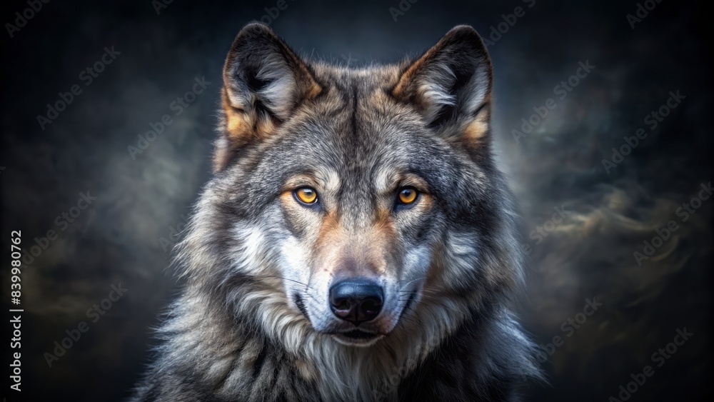 A majestic wolf's intense gaze pierces through darkness, its grey fur accentuated by stark, high-contrast lighting, set against a mysterious, inky black background. A majestic wolf's intense gaze pierces through darkness, its grey fur accentuated by stark, high-contrast lighting, set against a mysterious, inky black background.