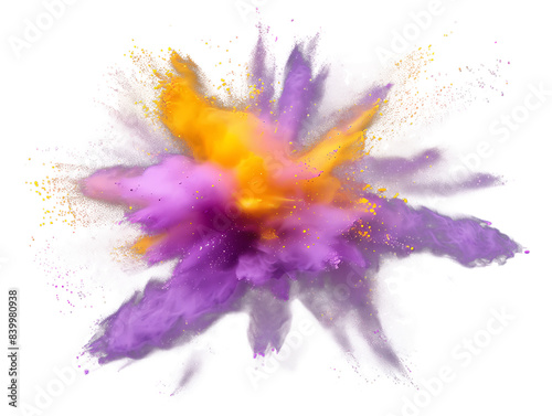 Bright Purple and Bright Yellow Splash Powder on Transparent Background