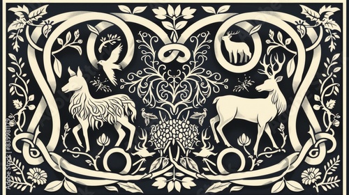 Obraz na płótnie Intricate Celtic knotwork patterns intertwined with animals and nature elements.