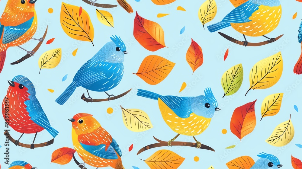 Obraz premium seamless pattern Bright and cheerful birds