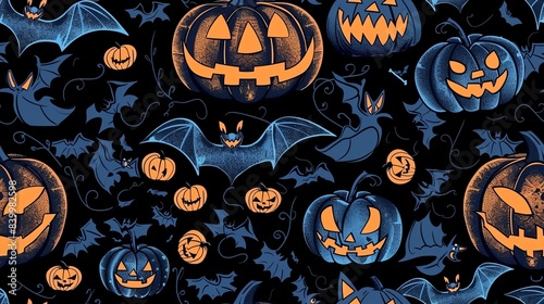 seamless pattern Halloween pumpkins and bats