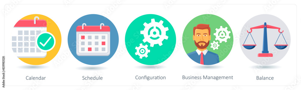 A set of 5 business icons as calendar, schedule, configuration A set of 5 business icons as calendar, schedule, configuration