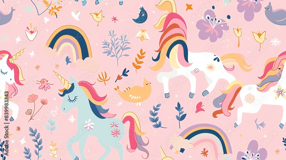 seamless pattern retro Whimsical unicorns and rainbows seamless pattern retro Whimsical unicorns and rainbows