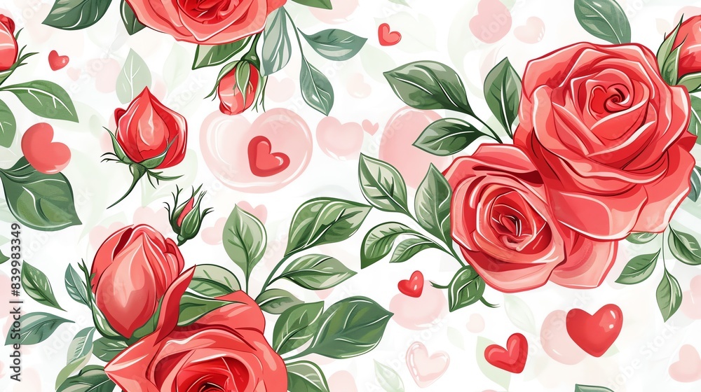 seamless pattern Romantic roses and hearts seamless pattern Romantic roses and hearts