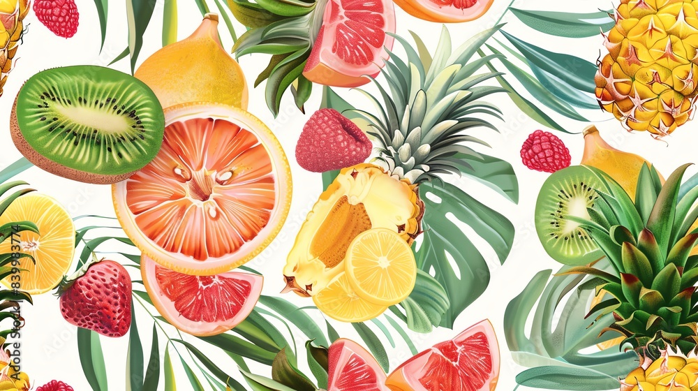seamless pattern tropical artwork Funky pineapples and tropical fruits seamless pattern tropical artwork Funky pineapples and tropical fruits