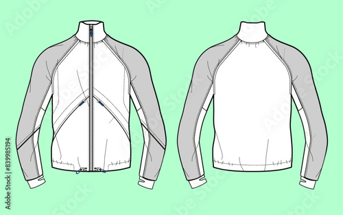 Dynamic Fusion: Men's Activewear Raglan Zip-Through Funnel Neck Jacket Fashion Flat