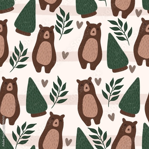 seamless pattern with woodland bears