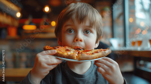 child eating pizza