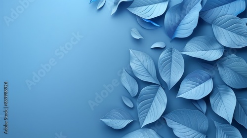 A blue background with a bunch of leaves on it