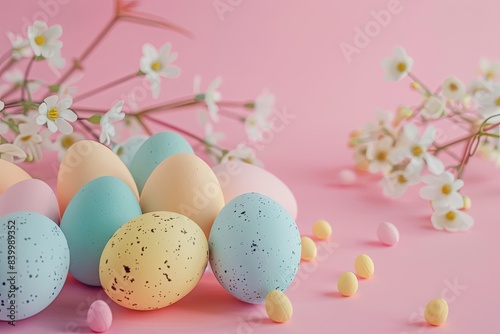 Pastel-colored Easter card showcasing festive Easter concept with colorful solid eggs