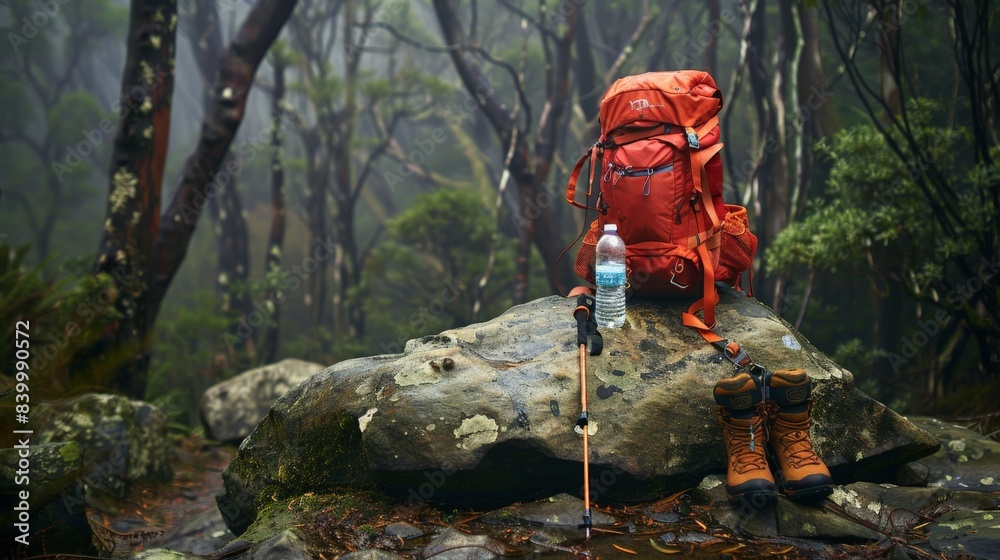 Naklejka premium Equipment and accessories for mountain hiking