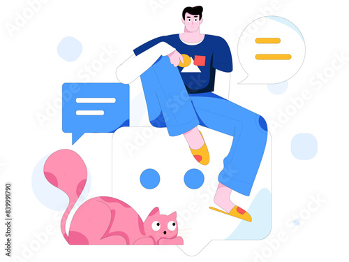 Virtual characters social communication concept business flat vector hand drawn illustration 