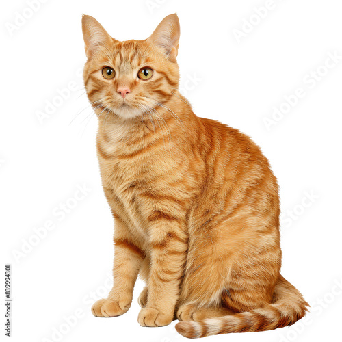 Orange Tabby Cat Sitting And Looking Alert On Transparent Background Clipart © Sippung