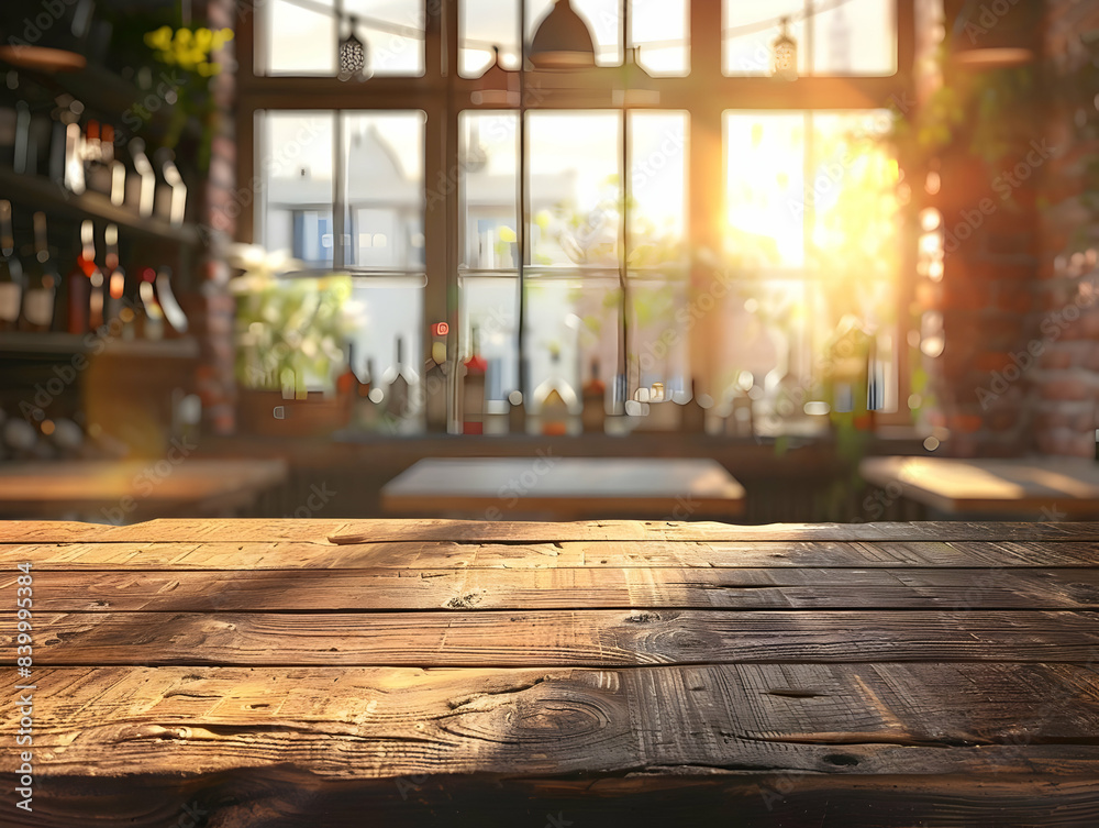 empty rustic bar restaurant wooden table space platform with defocused blurry pub interior sunny weather autumn summer spring warm cozy house with panoramic city windows empty rustic bar restaurant wooden table space platform with defocused blurry pub interior sunny weather autumn summer spring warm cozy house with panoramic city windows