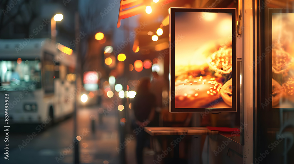 mockup display light box, billboards, advertising with blurred foodtrucks background mockup display light box, billboards, advertising with blurred foodtrucks background