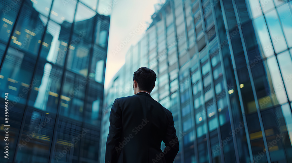 back of businessman in suit with business office glass modern buildings background for economic market stock investment, financial freedom portfolio or company profit and strategy growth IPO banner back of businessman in suit with business office glass modern buildings background for economic market stock investment, financial freedom portfolio or company profit and strategy growth IPO banner