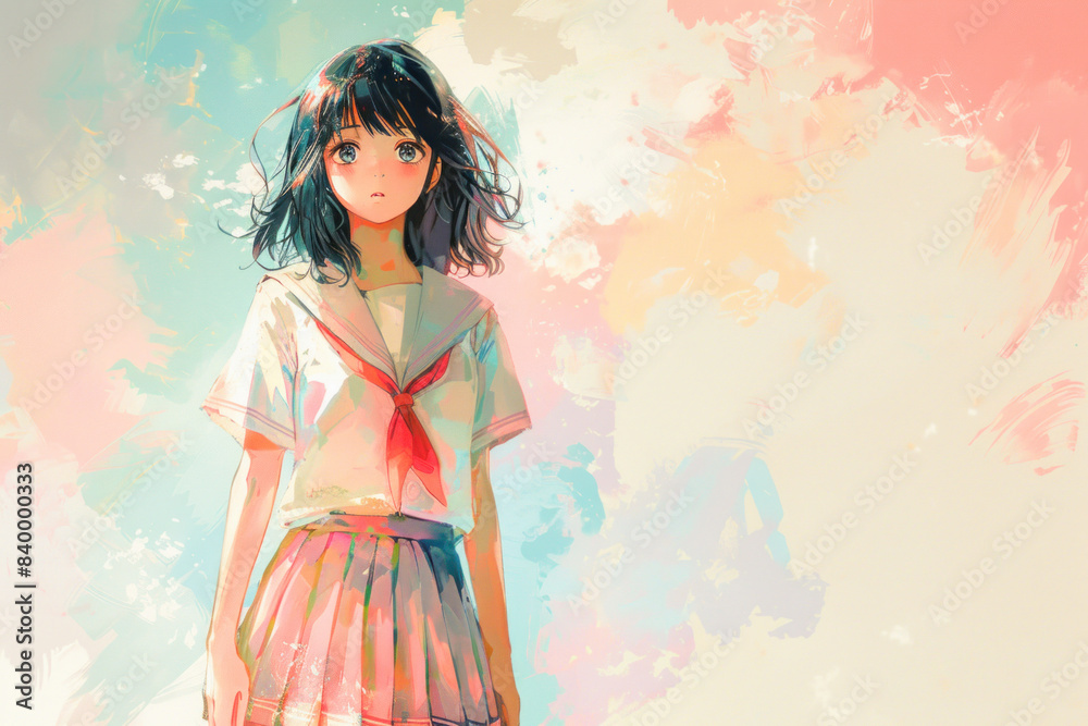 Japanese schoolgirl in anime style in the illustration Japanese schoolgirl in anime style in the illustration