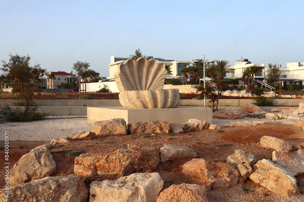 View of sculpture of shell at embankment in Ayia Napa, Cyprus View of sculpture of shell at embankment in Ayia Napa, Cyprus