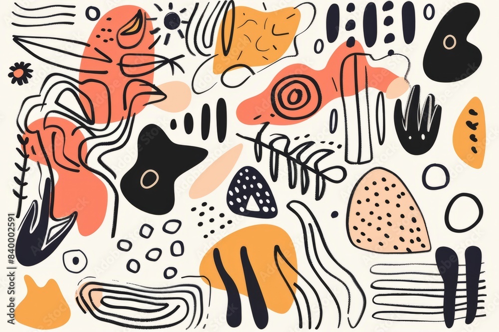Cartoon cute doodles of a simple abstract composition with bold lines and shapes, Generative AI Cartoon cute doodles of a simple abstract composition with bold lines and shapes, Generative AI