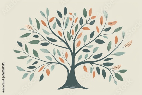 Cartoon cute doodles of a minimalist tree with simple branches and leaves, Generative AI