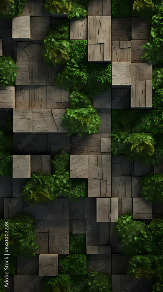 There are green plants in the middle of the wall There are green plants in the middle of the wall
