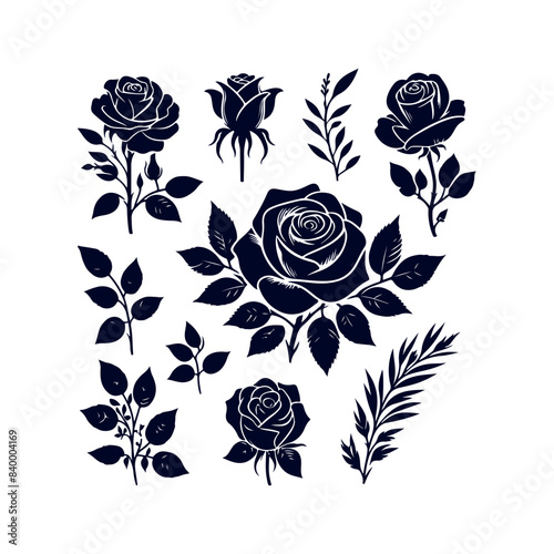 Rose silhouette Clip art isolated vector illustration on white background