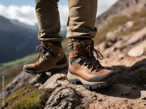 hiking boots in the mountains generative Ai  © Mdmostafijor