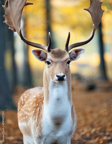 Fallow deer standing amidst the vibrant colors of an autumn forest
