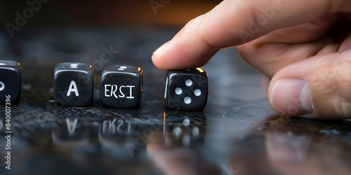 Dice form the expression  with dark gray background photo