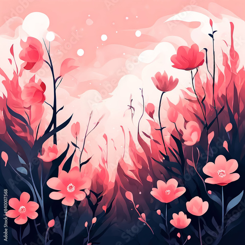 abstract background of pink flowers blooming at night