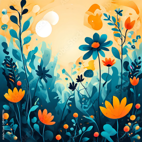 abstract background of orange flowers blooming at night
