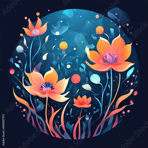 abstract background of orange flowers blooming at night