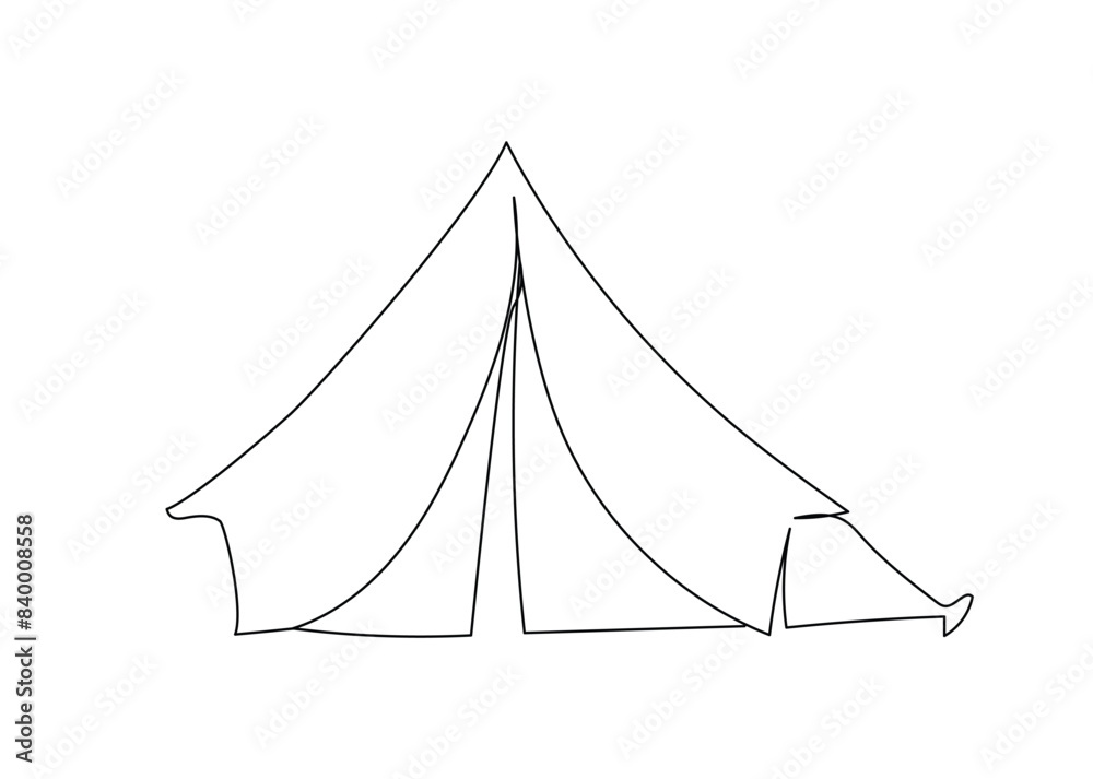 Continuous one line drawing of tent camping in outdoor. Canvas tent line art vector illustration. Editable stroke. Continuous one line drawing of tent camping in outdoor. Canvas tent line art vector illustration. Editable stroke.