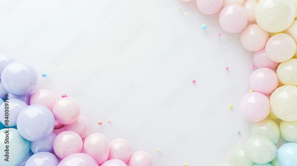 Pastel balloons, arranged in a smooth arc at the top, stand out against a clean white background, each bead bright and clear, perfect for festive occasions.
Pastel balloons, arranged in a smooth arc at the top, stand out against a clean white background, each bead bright and clear, perfect for festive occasions.