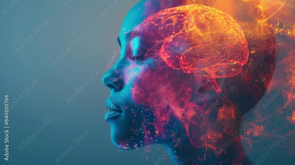 Conceptual digital art of a person with a glowing brain, representing imagination, creativity, and advanced mental processes. Conceptual digital art of a person with a glowing brain, representing imagination, creativity, and advanced mental processes.