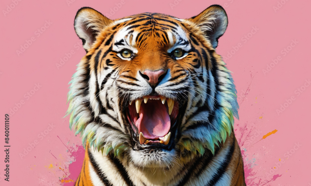 Obraz premium Fantasy Illustration of a wild animal tiger. Digital art style wallpaper background.