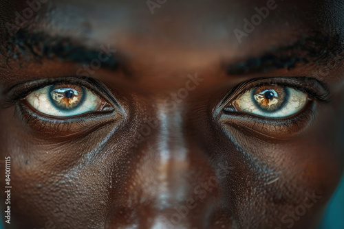 A close-up portrait of a person with piercing eyes that convey a depth of emotion